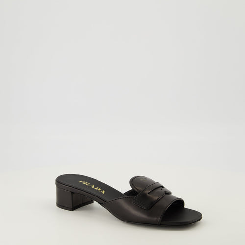 Black Leather Mules