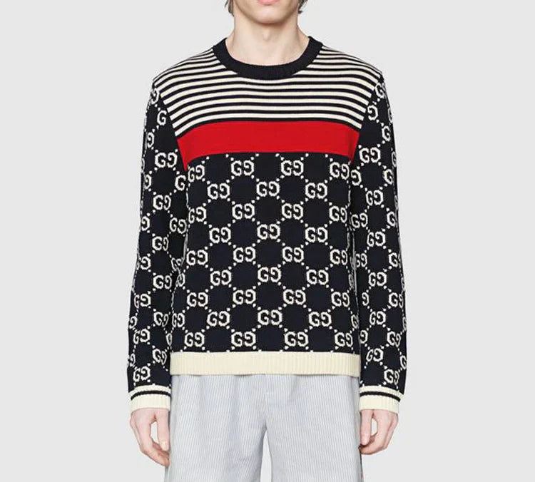 GG Jacquard & Striped Knit Sweater