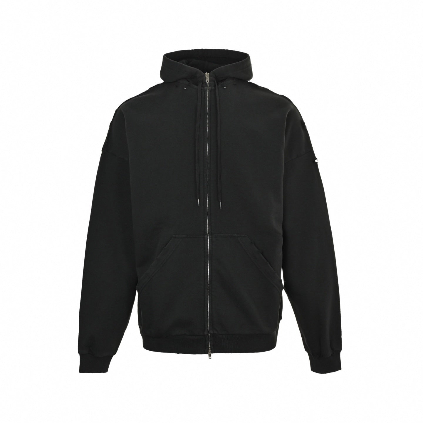 Tape Logo Distressed Zip Hoodie