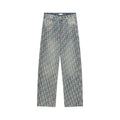 Oblique All-Over Print Faded Denim Jeans | Blue