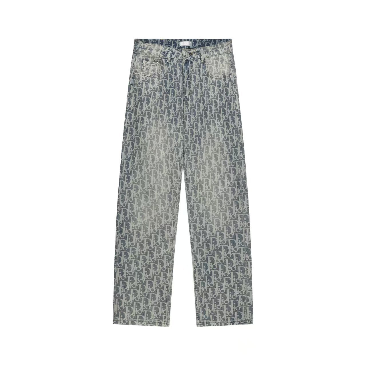 Oblique All-Over Print Faded Denim Jeans | Blue