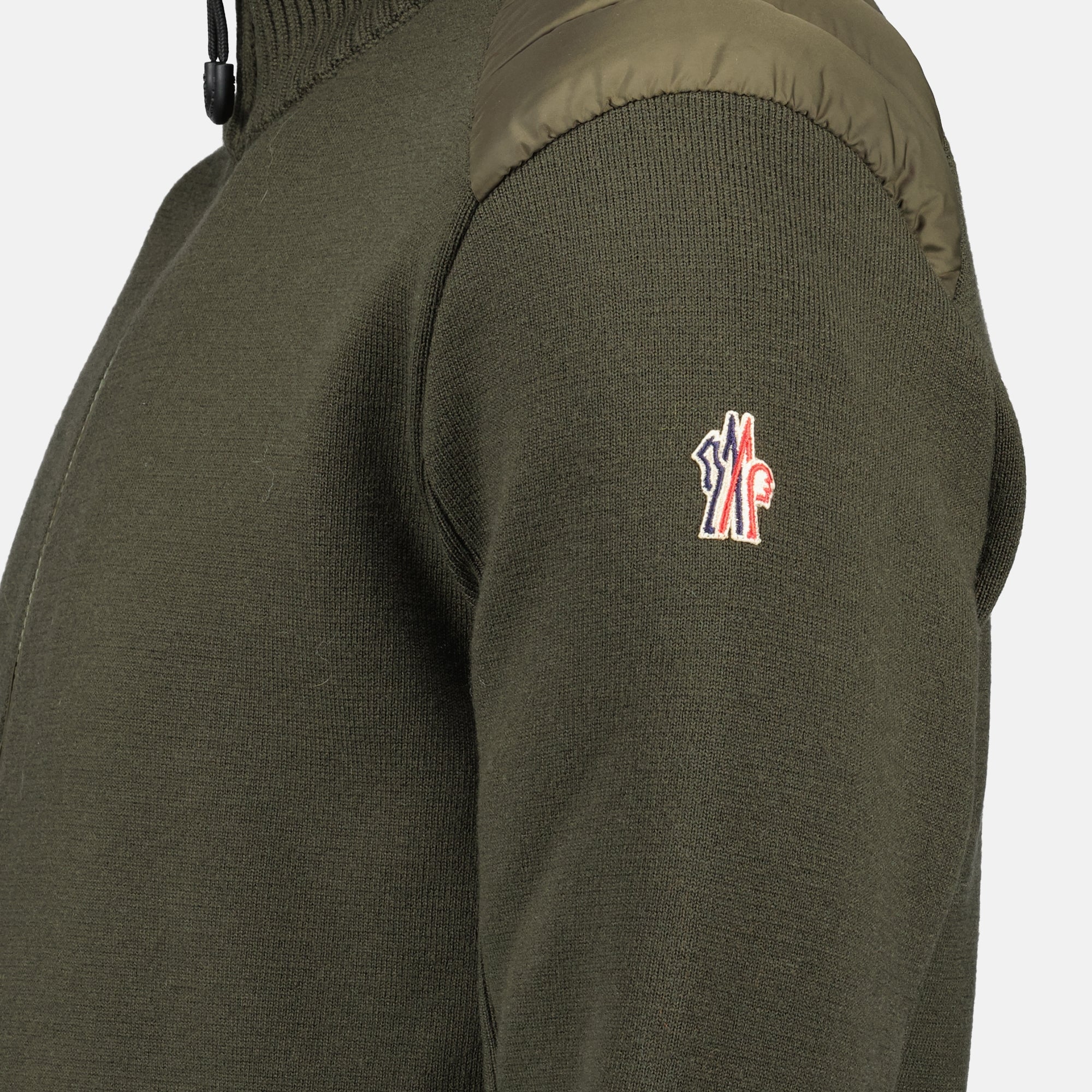 Quilted Zippered Cardigan in Khaki Wool
