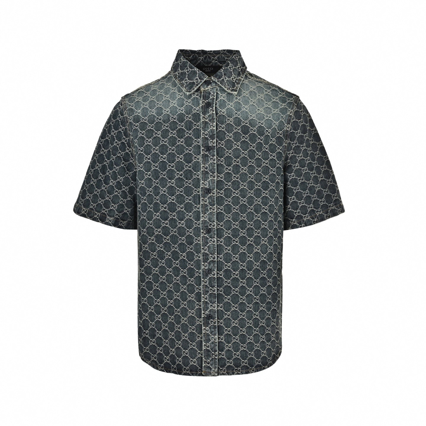 GG Monogram Short-Sleeve Denim Shirt | Dark Indigo Wash