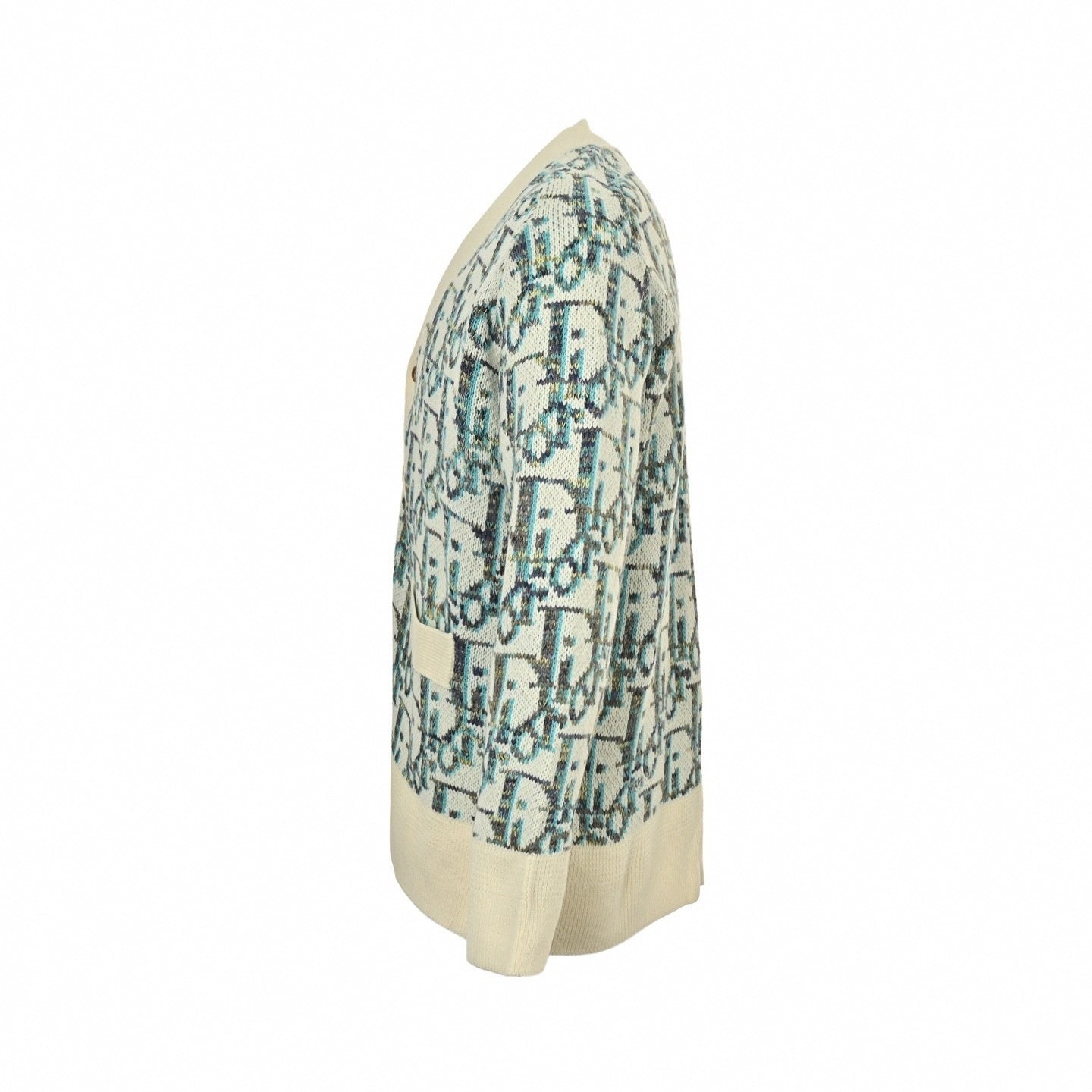 Oblique Cotton Jacquard Cardigan | White & Teal