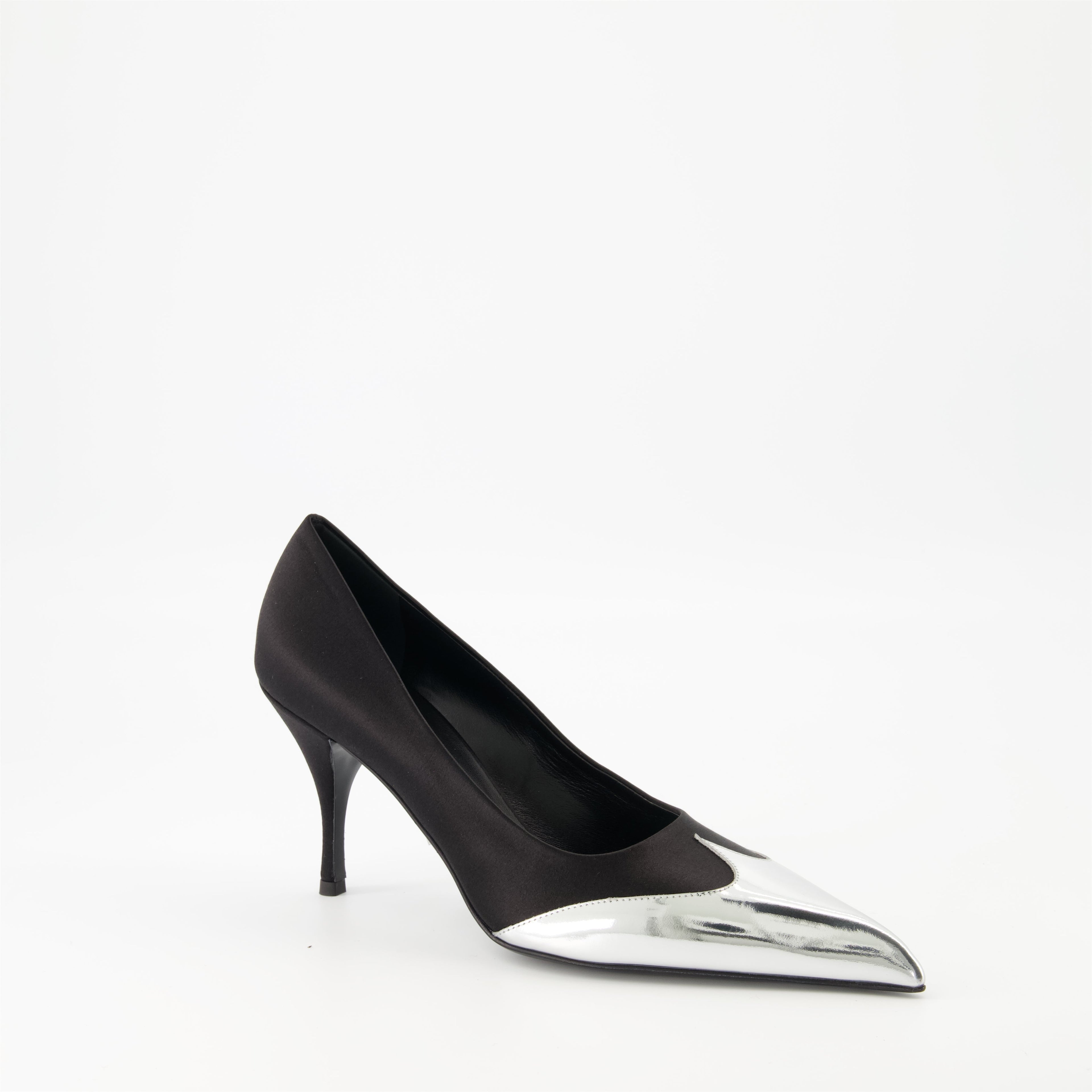 Satin and leather pumps