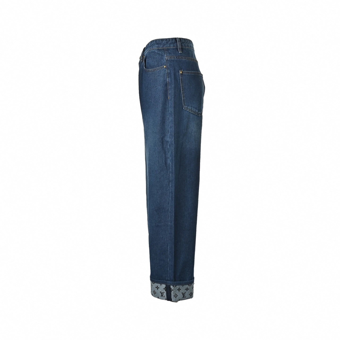 Monogram Cuff Wide-Leg Jeans