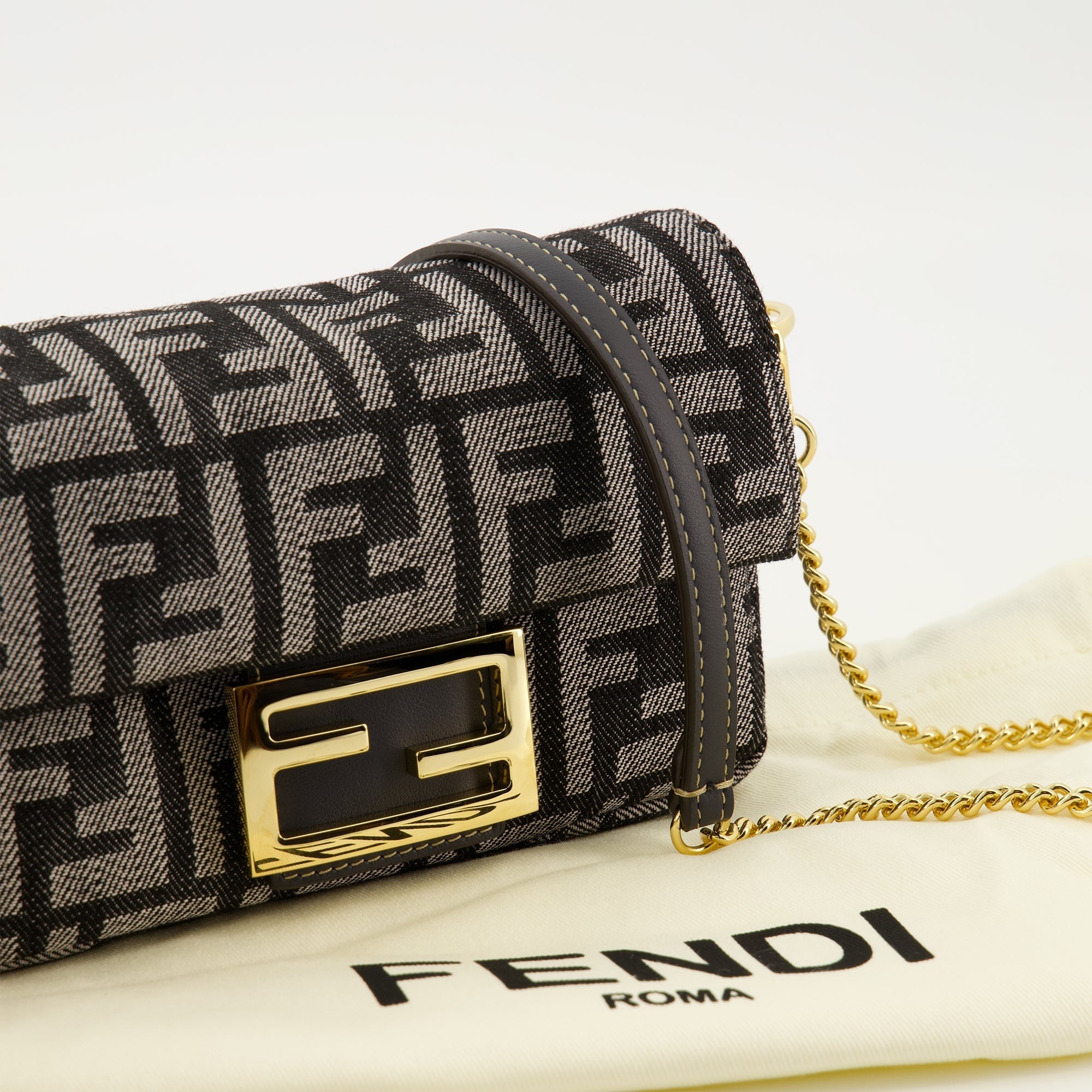 Mini Baguette Bag in FF Denim