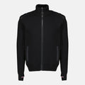 Black Quilted Zip-Up Cardigan in Wool