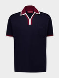 Contrast-Trim Johnny Collar Polo | Navy Blue