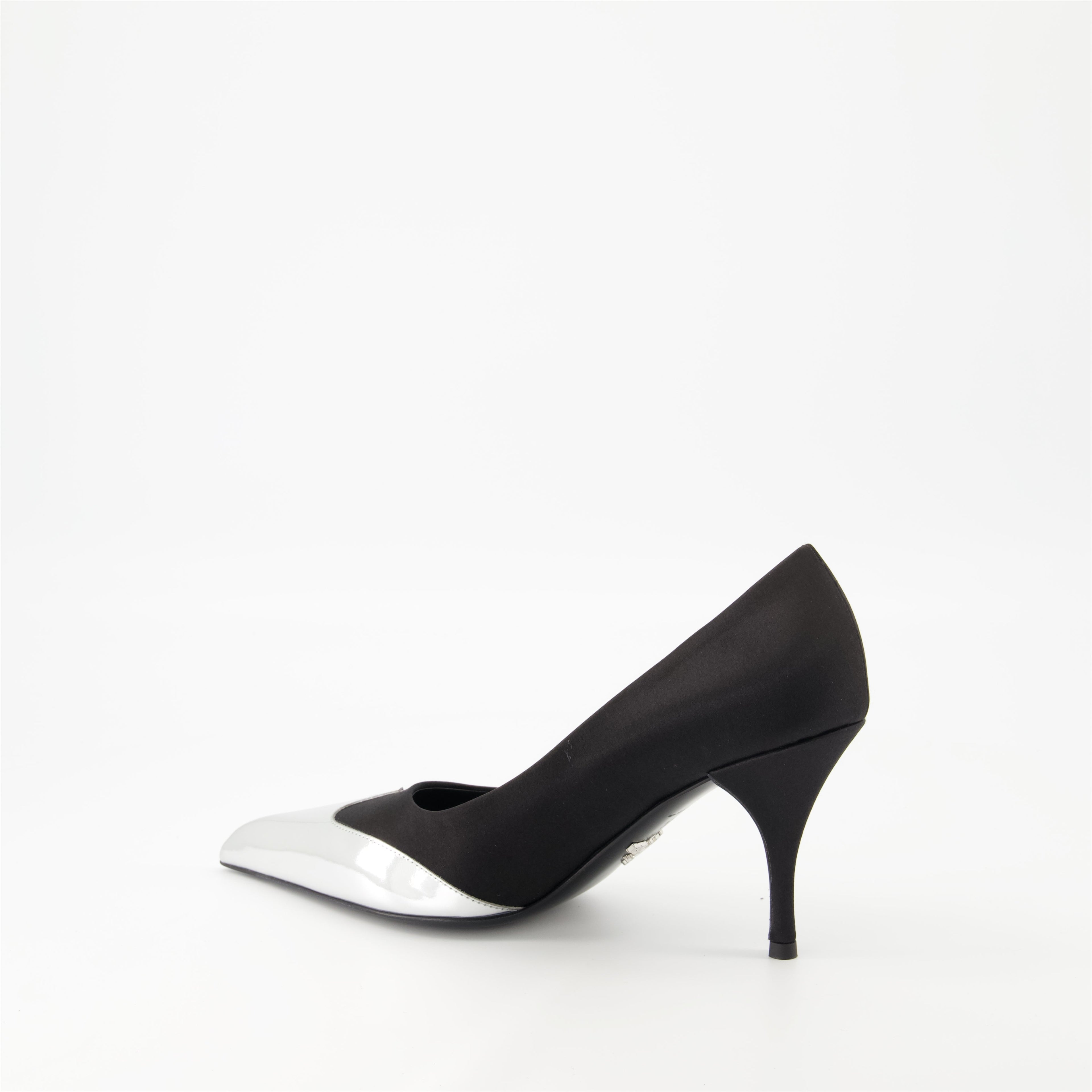 Satin and leather pumps