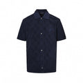 Damier Terry Cloth Button-Down Shirt | Navy Blue