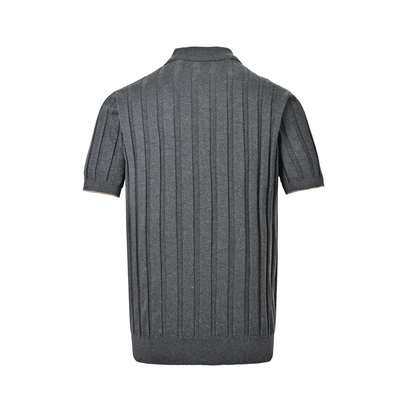 Ribbed Knit Button-Through Polo | Dark Grey