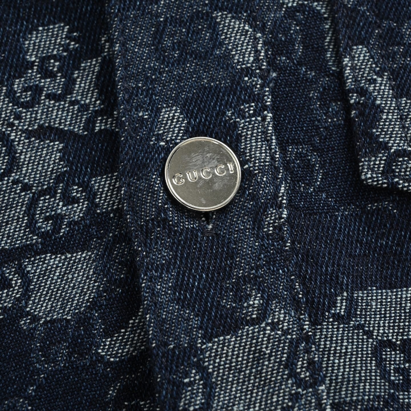 Camouflage Jacquard Denim Overshirt | Navy Blue