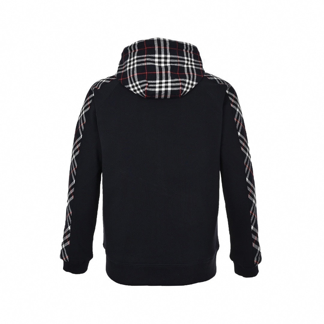 TB Monogram Zip-Up Checked Trim Hoodie | Navy