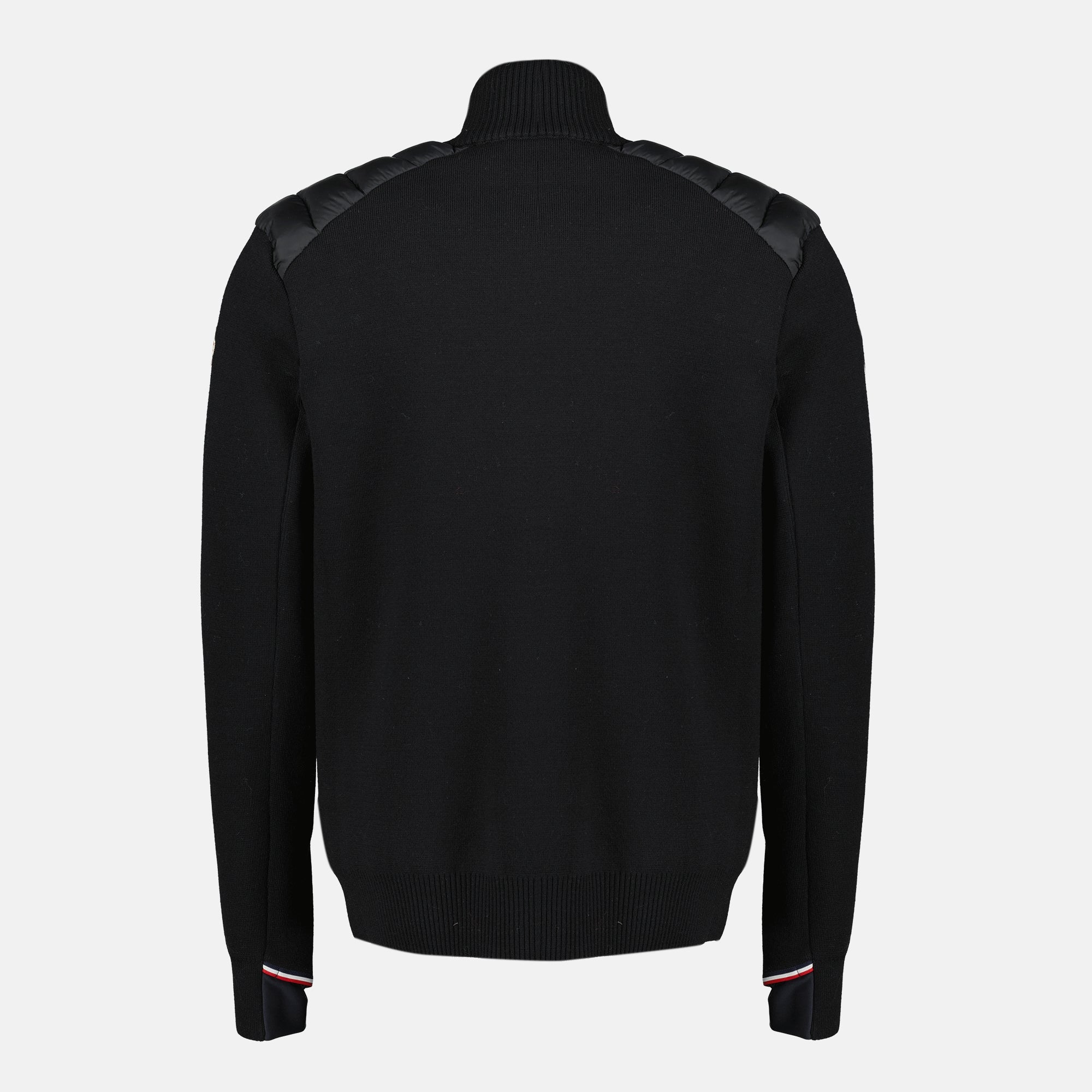 Black Quilted Zip-Up Cardigan in Wool
