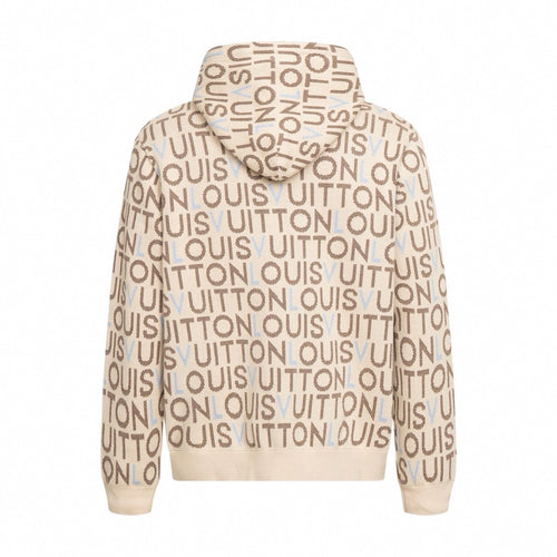 All-Over Logo Knit Hoodie | Cream & Brown